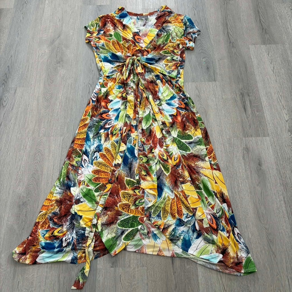 Guillaume Colorful Faux Wrap Tropical Maxi Dress Floral Slinky Boho Cruise Chic - Picture 2 of 4